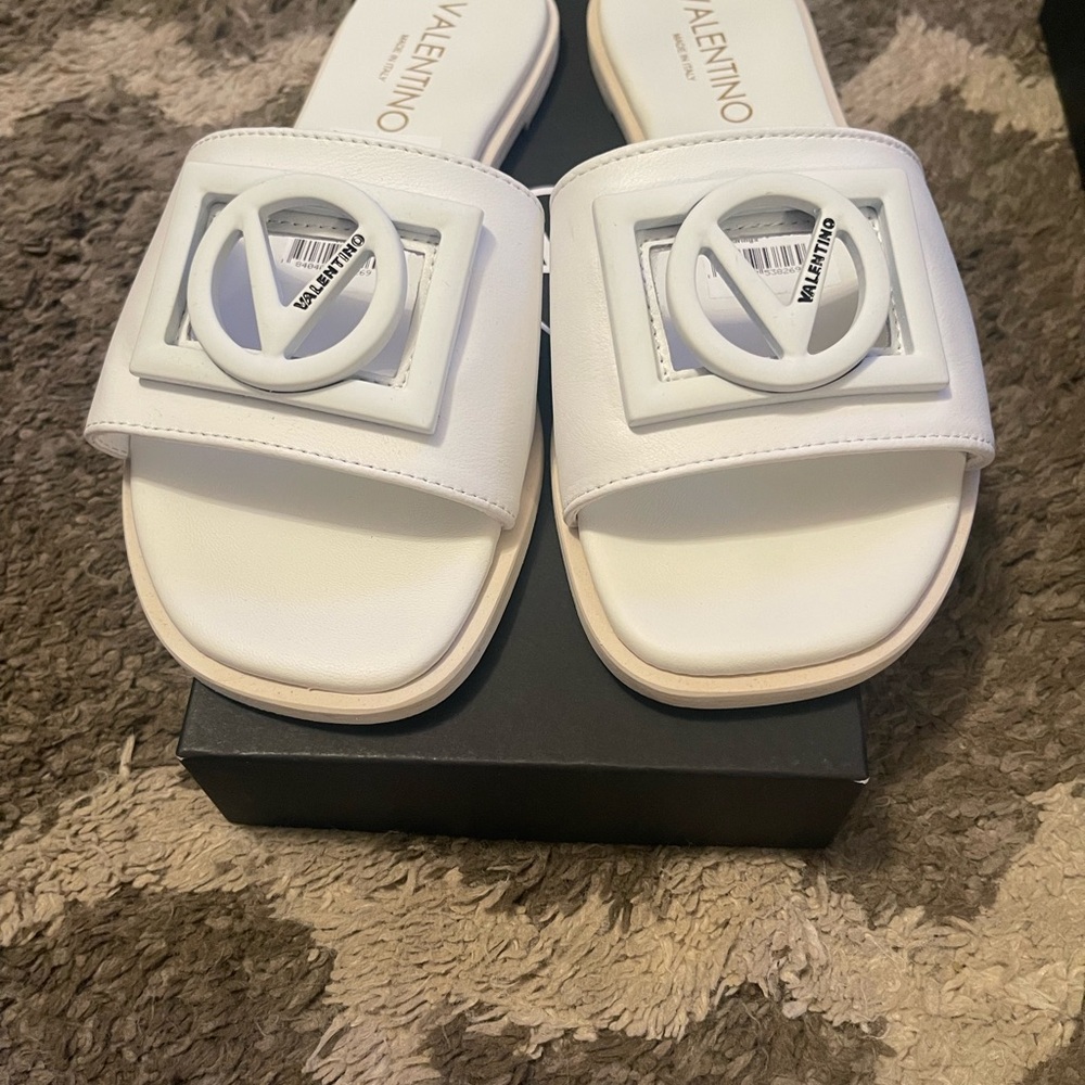 Valentino White Slide Sandals 7